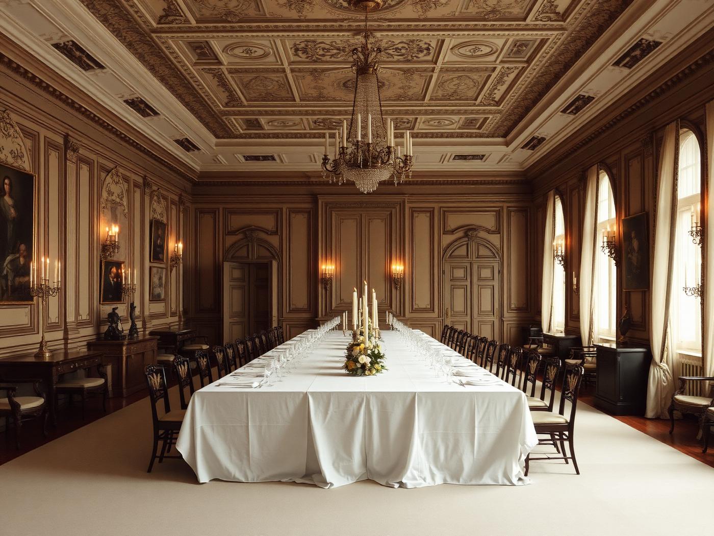 Grand salon dressé pour un dîner privé