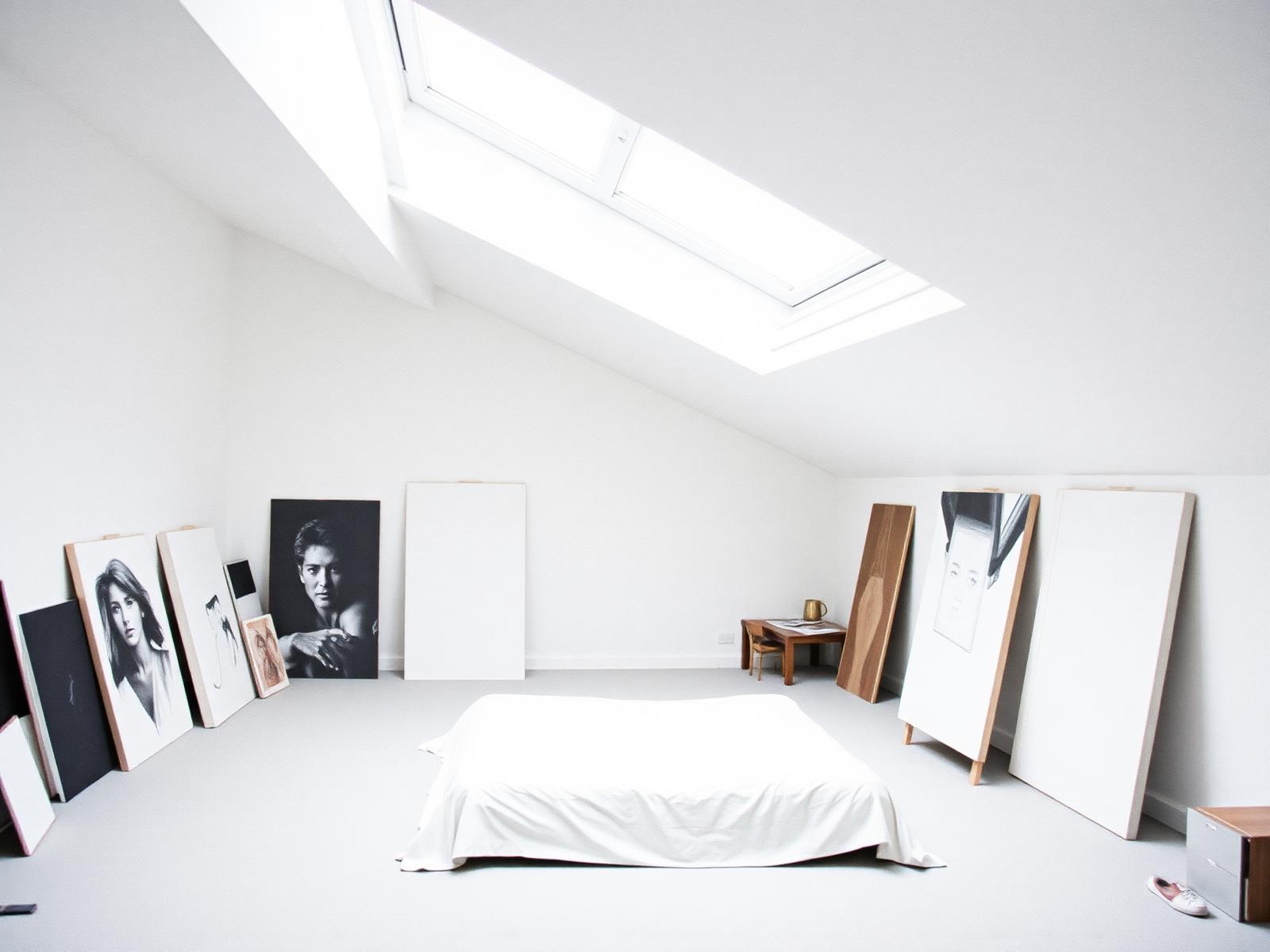 Chambre d'artiste mansardée avec verrière